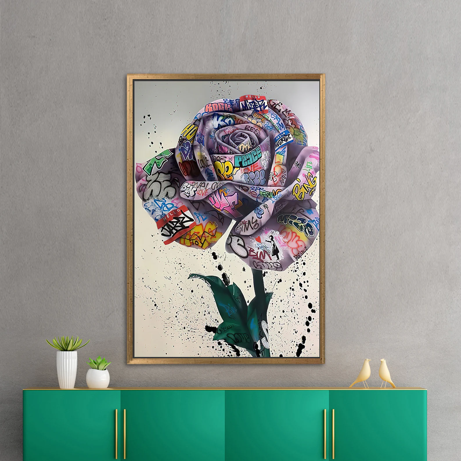 Graffiti Rose Canvas Art Urban Flower Wall Art - G1