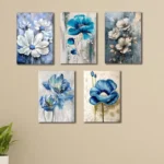 Set Of 5 Blue Flowers Wall Art Wooden Frames – Dost Mart