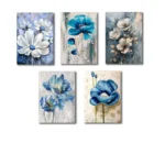 Set Of 5 Blue Flowers Wall Art Wooden Frames – Dost Mart