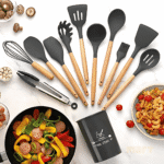 12pcs Non-Stick Silicone Kitchen Utensil Set with Wooden Handles